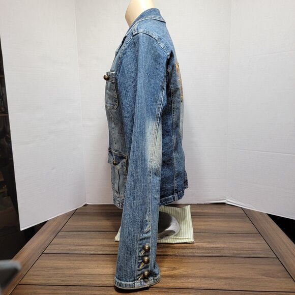 Faded Glory Stretch Denim Jean Jacket Embroidered Design - Size Missy 12 - Picture 3 of 9
